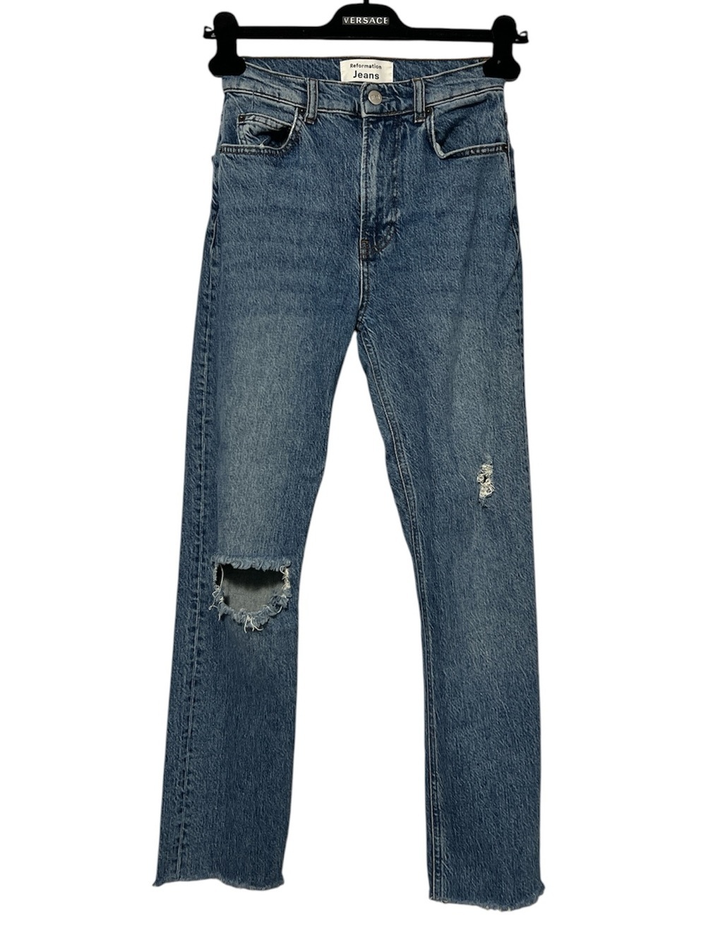 REFORMATION Palermo Destroyed Wash Denim Jeans Raw Hem